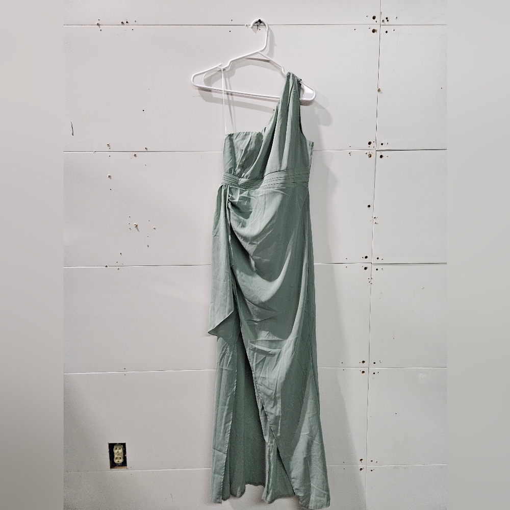 Asymmetrical One-Shoulder Sage Green Evening Gown